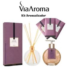 Kit Difusor de Varetas 200ml + Sabonete Liquido 200ml + 3 Sachês 10gr Via Aroma Escolha o seu