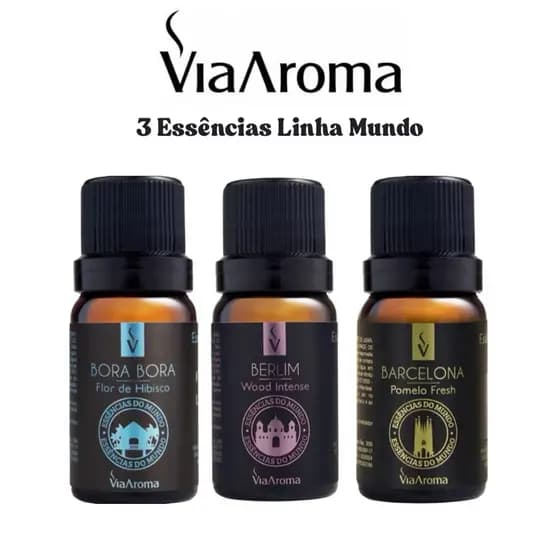 3 Essências Aromática Via Aroma Linha Mundo Para Difusor Eletrico