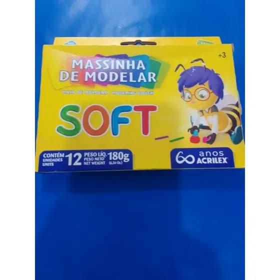 Masssinha de modelar acrilex soft com 12 cores