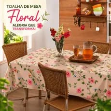 Toalha de Mesa Floral Retangular 4 Lugares 1,00x1,40 Plástica Impermeável