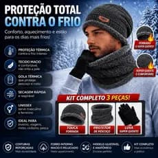 Kit Touca, Cachecol e Luva, Tipo Lâ Pelinho para Inverno Confortável Inverno Masculino Feminino Liso