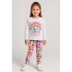 KIT 2 Conjunto Infantil de Menina Manga Comprida Estampada Cotom
