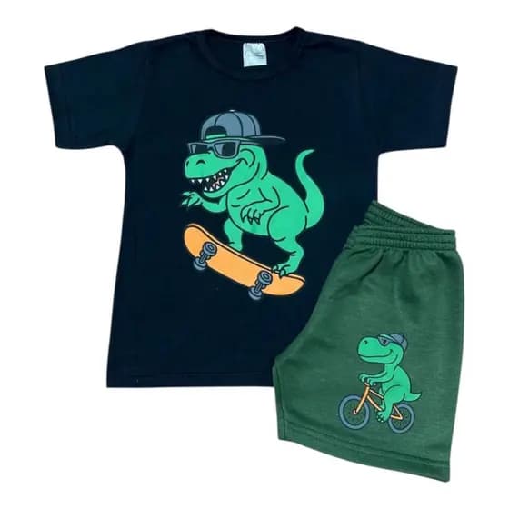 Conjunto de Verão de Menino Infantil 1 Camiseta 100% Algodão + 1 Shorts Moletinho