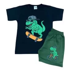 Conjunto de Verão de Menino Infantil 1 Camiseta 100% Algodão + 1 Shorts Moletinho