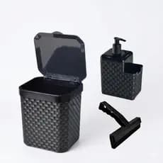 Kit Lixeira Pia 5 Litros + Porta Detergente Sabão + Rodinho de Pia Kit Cozinha 3 Peças/ Kit Porta Detergente + Rodinho