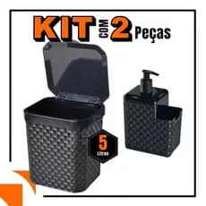 Kit Lixeira Pia 5 Litros + Porta Detergente Sabão Kit Cozinha Multiuso 2 Peças