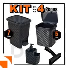 Kit Lixeira Pia 5 Litros + Lixeira 7 Litros c/ Pedal + Porta Detergente Sabão + Rodinho de Pia Kit C