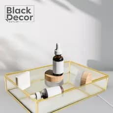 Bandeja Decorativa Espelhado ou Marmorizado Retangular Madeira ou Metal Dourado para Banheiro