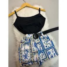 Conjunto Feminino Regata  + Short com cinto Moda Blogueira Conjuntinho Luxo Blusa com short Blusinha