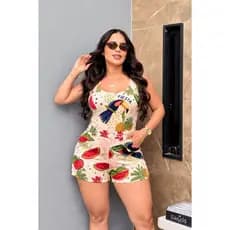 Conjunto Body Maio Suplex Feminino Estampado Short Cintura Alta Verão Tendência Moda Blogueira Bory