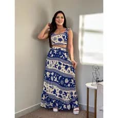 Conjunto Cropped e Saia Floral Cropd De Alcinha Babado Com Bojo Tendencia Moda Feminina Verao