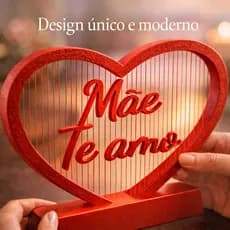 Letreiro com Mãe Te amo, coração! delicada, minimalista, moderna com suporte presente dia das mães
