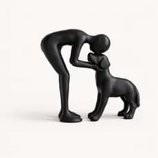 Escultura homem e cachorro, melhor amigo, amor de 4 patas, pet. Decoração sala, quarto, estante