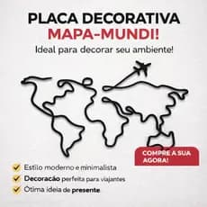 Mapa Mundi/Painel Decorativo plástico resistente+ já com fita Dupla Face - Minimalista para parede