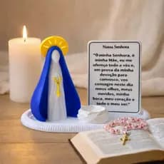 Kit Nossa Senhora 15cm+bandeja+placa de oração+suporte de vela - Decoração Religiosa sala, oratório