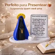 Kit Nossa Senhora Aparecida 15cm+bandeja+placa de oração+suporte de vela - Decoração Religiosa sala.