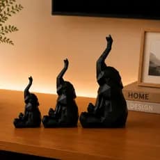 Kit 3 Elefantes Decorativo Minimalista Luxo Estatua Design Familia Geométrico Sala Decoração Premium