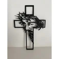 Crucifixo vazado com face de Jesus Cristo | Tamanho 24x20cm | Símbolo de Fé Moderno/Fácil Instalação