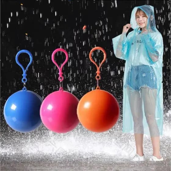 Capa de Chuva Descartável com Capuz - Tamanho Adulto e Chaveiro de Bola