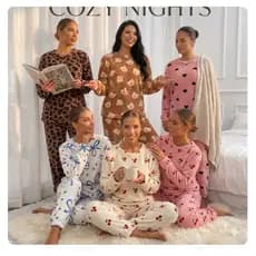 Pijama Feminino Peluciado Estampado Manga Longa Conjunto Inverno Roupa De Dormir Quentinho E Leve