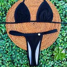 Conjunto biquíni Cortininha fita bronze tecido anarruga P M G GG