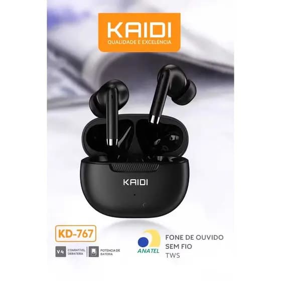 Fone de Ouvido Bluetooth ORIGINAL Kaidi KD-767 V5.4 TWS Com Microfone (TOCA +6H SEGUIDAS)