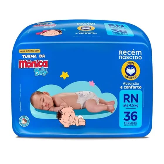 Fralda Turma da Mônica Baby Jumbo RN 36 Unidades - Melhor Custo Benefício