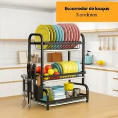 Escorredor de louças 3 andares - Preta