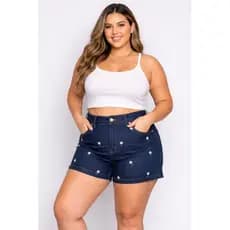 Short Jeans Feminino Bordado Floral Flores Confortável Tendência Verão Plus Size Cintura Alta Estiloso Blogueira Casual