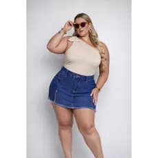 Short Saia Jeans Plus Size Moda Feminina Zíper Confortável Tendência Verão Blogueira Casual Estiloso Curto Cintura Alta