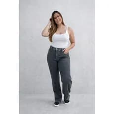 Calça Jeans Feminina Wide Leg Cintura Alta Reta Solta Jeans Escuro Moda Casual Streetwear Conforto Tendência Blogueira