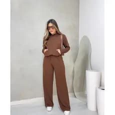 Conjunto Moletom Feminino Lanzinha Inverno Casual Confortável Calça Wid Leg Blusa Capuz Touca Moda Inverno Tendência