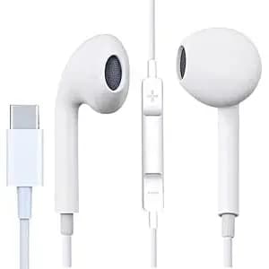 Fones de ouvido USB C para iPhone 16e 16 15 Pro Max Plus com microfone e controle de volume HiFi estéreo, fones de ouvid