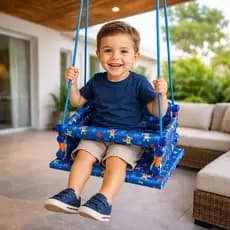 Cadeirinha de Balanço Infantil — Confortável, Reforçada, em Madeira e Tecido, 1 a 10 Anos, Até 35kg