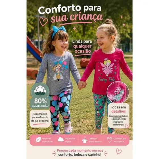 2 Peças Inverno Menina, 1 Calça Legging + 1 Blusa manga comprida, Conjunto Infantil Roupa Menina PROMOÇÃO  COLEÇÃO 2026