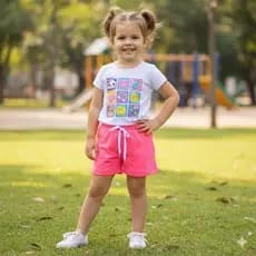 CONJUNTO INFANTIL PRATICO VERÃO MENINA BONITA CALOR 2 AO 8 FEMININA, Praia, Passeio, Escola, Confortável, PROMOÇÃO