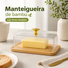 Manteigueira de Bambu com Tampa Acrílica/Ideal para Café da Manhã/Elegante e Prática