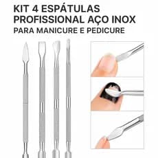 Kit 4 Espátulas Profissional Aço Inox Para Manicure e Pedicure – Ferramentas Para Unhas e Cutículas