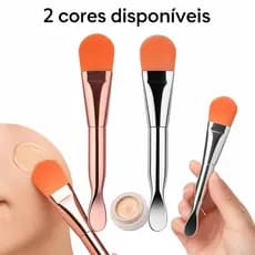 Pincel Duplo de Maquiagem 2 Cores Rosa e Prata Cerdas Macias Sintéticas para Base Máscara e Creme Facial