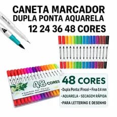 Caneta Marcador Dupla Ponta Aquarela 12 24 36 48 Cores para Lettering Desenho e Escola