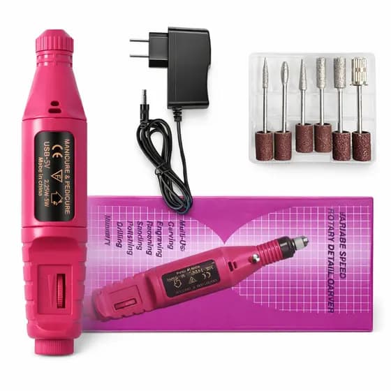 Kit Lixa Elétrica para Unhas Profissional com Brocas + Fonte Bivolt
