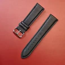 [Alça] Pulseira de couro genuíno de grão de ponto cruz Samurai preta adequada para pulseira de relógio unissex disponíve