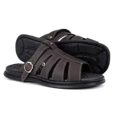 Sandália Franciscana Masculina Couro Chinelo Anti-stress Solado Borracha Confortável e Estiloso