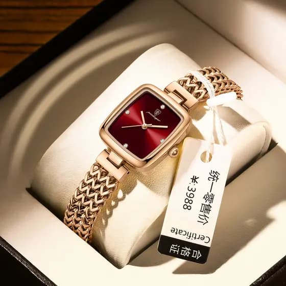 Poedagar Novo Relógio Feminino Com Pulseira De Aço Quadrada À Prova D'água Estilo Ultrafino De Bateria Fashion