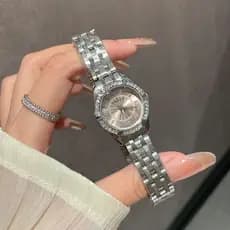 Relógio De Quartzo Feminino Elegante Com Mostrador Pequeno E Diamante Margarida Azul Fresco