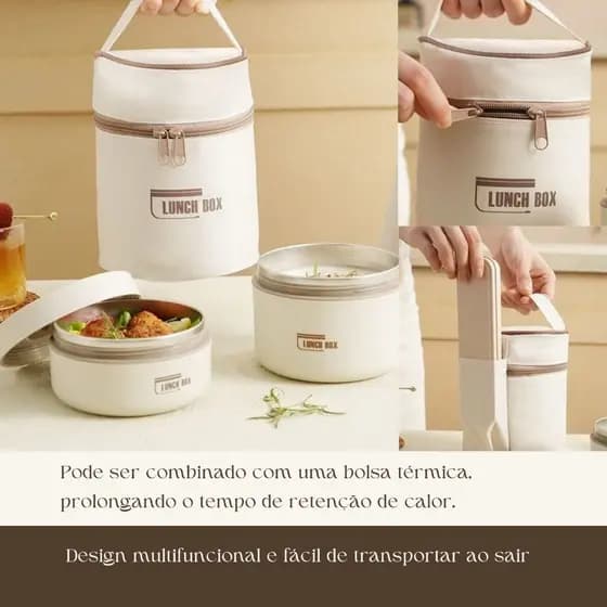 KIT MARMITAS TÉRMICAS + BOLSA TÉRMICA COR BEGE