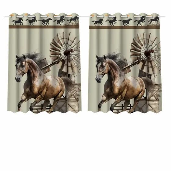 Cortina Country Cavalo Cowgirl Estampada Micropercal Com Ilhós Para Quarto Sala Fazenda Rural 2.30m x 1.50m