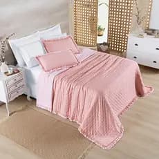 Kit Cobre Leito 200 Fios Super Soft Dupla Face 3 Peças Babadinho Colcha Alice Casal Padrão,Queen e King