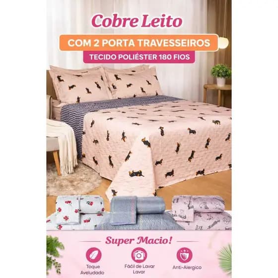 Cobre-leito Solteiro Padrão e Queen Lacinhos,cachorro,floral xadrez 180 Fios Matelado Aba Americana Poliester
