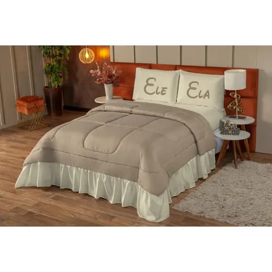 Kit Colcha Cobre Leito Casal Queen 3 Peças Ele & Ela– Mickey & Minnie Micropercal com Babado